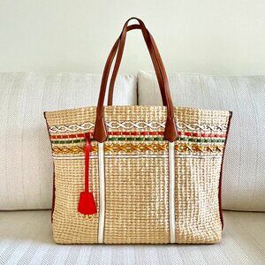 Tory Burch Perry Oversized Raffia Tote Bag